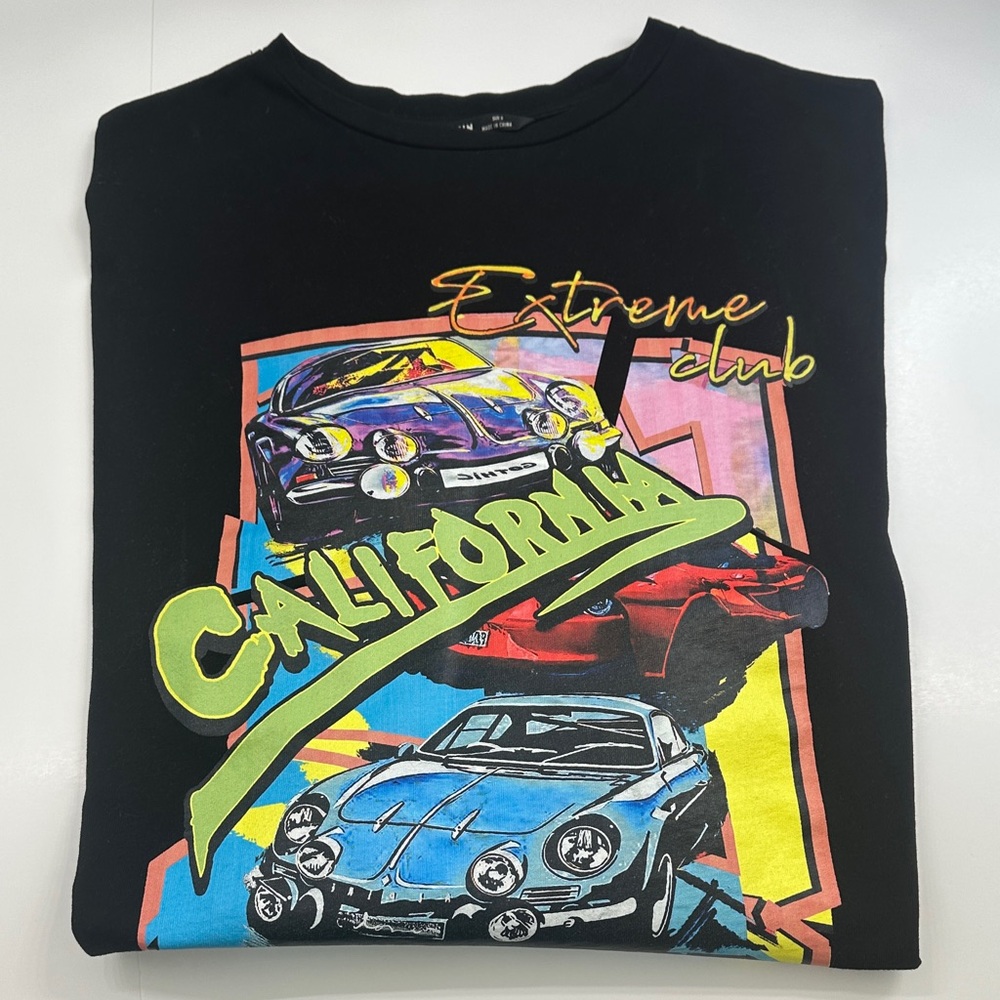 Black Graphic California Car Print T-Shirt